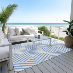 3' X 4' Blue and Ivory Geometric Washable Non Skid Indoor Outdoor Area Rug