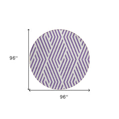 8' Round Purple and White Round Geometric Washable Non Skid Indoor Outdoor Area Rug