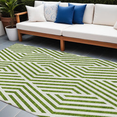 8' X 10' Lime Green and White Geometric Washable Non Skid Indoor Outdoor Area Rug