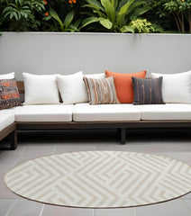 8' Round Beige and Ivory Round Geometric Washable Non Skid Indoor Outdoor Area Rug