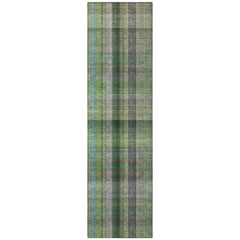 8' Runner Green Plaid Washable Non Skid Indoor Outdoor Runner Rug