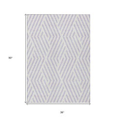 3' X 5' Lavender and Ivory Geometric Washable Non Skid Indoor Outdoor Area Rug