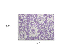 2' X 3' Purple and Ivory Floral Washable Non Skid Indoor Outdoor Area Rug