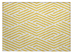 2' X 3' Gold and White Geometric Washable Non Skid Indoor Outdoor Area Rug