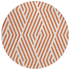 8' Round Orange and White Round Geometric Washable Non Skid Indoor Outdoor Area Rug