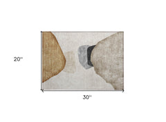 2' X 3' Tan Brown and Gray Abstract Washable Non Skid Indoor Outdoor Area Rug