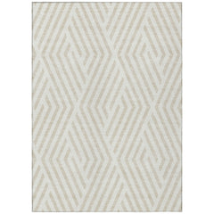 8' X 10' Beige and Ivory Geometric Washable Non Skid Indoor Outdoor Area Rug