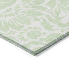 8' X 10' Mint Green and Ivory Floral Washable Non Skid Indoor Outdoor Area Rug