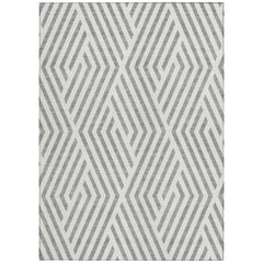 8' X 10' Gray and Ivory Geometric Washable Non Skid Indoor Outdoor Area Rug