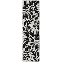 8' Runner Black and Ivory Floral Washable Non Skid Indoor Outdoor Runner Rug