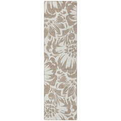 8' Runner Taupe and Ivory Floral Washable Non Skid Indoor Outdoor Runner Rug