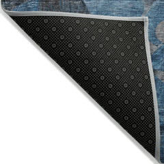 8' Runner Blue and Gray Floral Washable Non Skid Indoor Outdoor Runner Rug