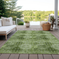 9' X 12' Olive Green Floral Medallion Washable Non Skid Indoor Outdoor Area Rug