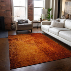 8' X 10' Orange Abstract Washable Non Skid Indoor Outdoor Area Rug