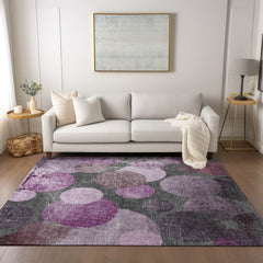 3' X 4' Gray and Purple Abstract Washable Non Skid Indoor Outdoor Area Rug