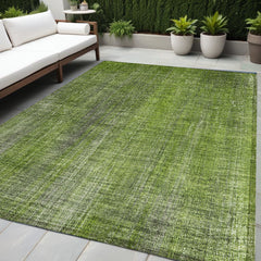 5' X 8' Green Striped Washable Non Skid Indoor Outdoor Area Rug