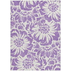 3' X 5' Purple and Ivory Floral Washable Non Skid Indoor Outdoor Area Rug