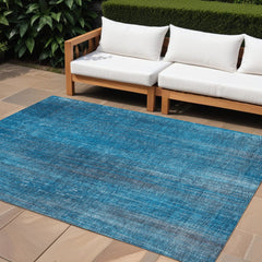 10' X 14' Blue Striped Washable Non Skid Indoor Outdoor Area Rug
