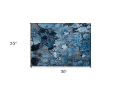 2' X 3' Blue and Gray Floral Washable Non Skid Indoor Outdoor Area Rug