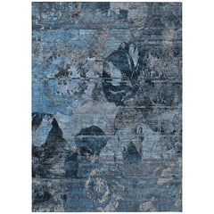 5' X 8' Blue and Dark Blue Floral Washable Non Skid Indoor Outdoor Area Rug