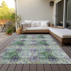 3' X 5' Purple and Green Floral Medallion Washable Non Skid Indoor Outdoor Area Rug