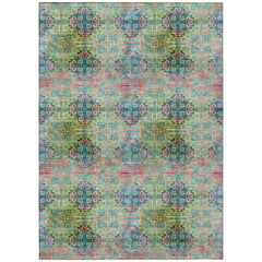3' X 4' Blue and Green Floral Medallion Washable Non Skid Indoor Outdoor Area Rug