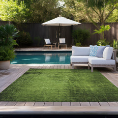 5' X 8' Green Abstract Washable Non Skid Indoor Outdoor Area Rug
