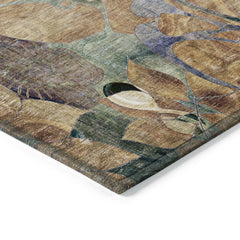 3' X 4' Beige and Blue Floral Washable Non Skid Indoor Outdoor Area Rug