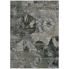 3' X 4' Gray Dark Green and Black Floral Washable Non Skid Indoor Outdoor Area Rug