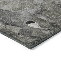 8' Round Gray Round Floral Washable Non Skid Indoor Outdoor Area Rug