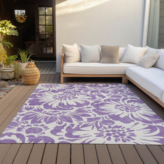 3' X 4' Purple and Ivory Floral Washable Non Skid Indoor Outdoor Area Rug