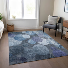 10' X 14' Gray and Blue Abstract Washable Non Skid Indoor Outdoor Area Rug