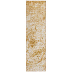 8' Runner Cream and Gold Abstract Washable Non Skid Indoor Outdoor Runner Rug