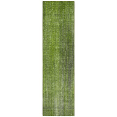 8' Runner Green Striped Washable Non Skid Indoor Outdoor Runner Rug