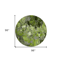 8' Round Fern Green and Gray Round Floral Washable Non Skid Indoor Outdoor Area Rug