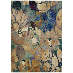 5' X 8' Beige and Blue Floral Washable Non Skid Indoor Outdoor Area Rug