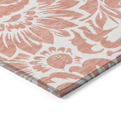 10' X 14' Salmon and Ivory Floral Washable Non Skid Indoor Outdoor Area Rug