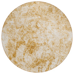 8' Round Cream and Gold Round Abstract Washable Non Skid Indoor Outdoor Area Rug