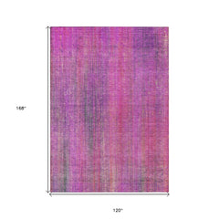 10' X 14' Lilac Striped Washable Non Skid Indoor Outdoor Area Rug