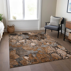 8' X 10' Chocolate Terracotta and Ivory Floral Washable Non Skid Indoor Outdoor Area Rug