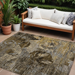 9' X 12' Brown Terracotta and Gray Floral Washable Non Skid Indoor Outdoor Area Rug