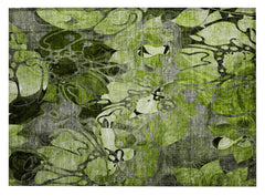 2' X 3' Fern Green and Gray Floral Washable Non Skid Indoor Outdoor Area Rug