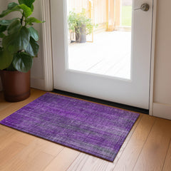 2' X 3' Purple Striped Washable Non Skid Indoor Outdoor Area Rug