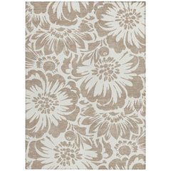 10' X 14' Taupe and Ivory Floral Washable Non Skid Indoor Outdoor Area Rug