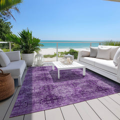 5' X 8' Eggplant Floral Medallion Washable Non Skid Indoor Outdoor Area Rug