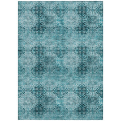 8' X 10' Teal Floral Medallion Washable Non Skid Indoor Outdoor Area Rug