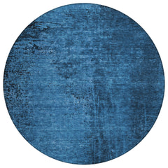 8' Round Navy Blue Round Abstract Washable Non Skid Indoor Outdoor Area Rug
