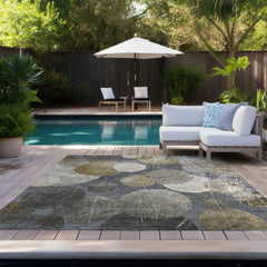 9' X 12' Brown Beige and Ivory Abstract Washable Non Skid Indoor Outdoor Area Rug