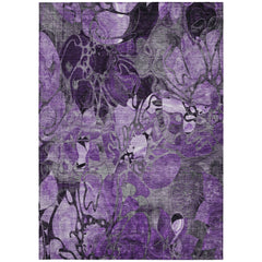 8' X 10' Purple Floral Washable Non Skid Indoor Outdoor Area Rug