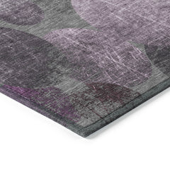 2' X 3' Gray and Purple Abstract Washable Non Skid Indoor Outdoor Area Rug